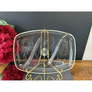 WJ Hughes Cornflower Etched‎ Glass Rectangular Divided Serving Tray Vintage